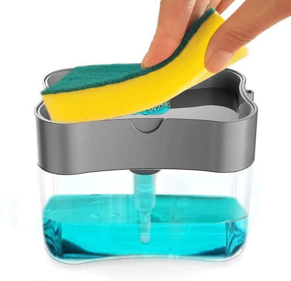 Liquid Soap Dispenser on Countertop with Sponge Holder