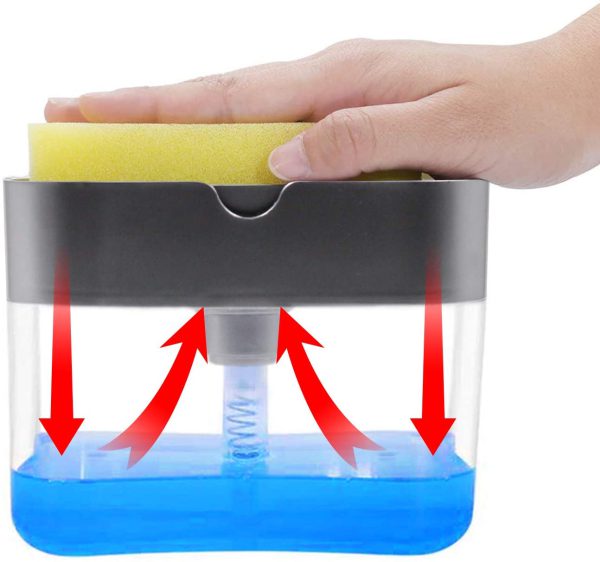 Liquid Soap Dispenser on Countertop with Sponge Holder