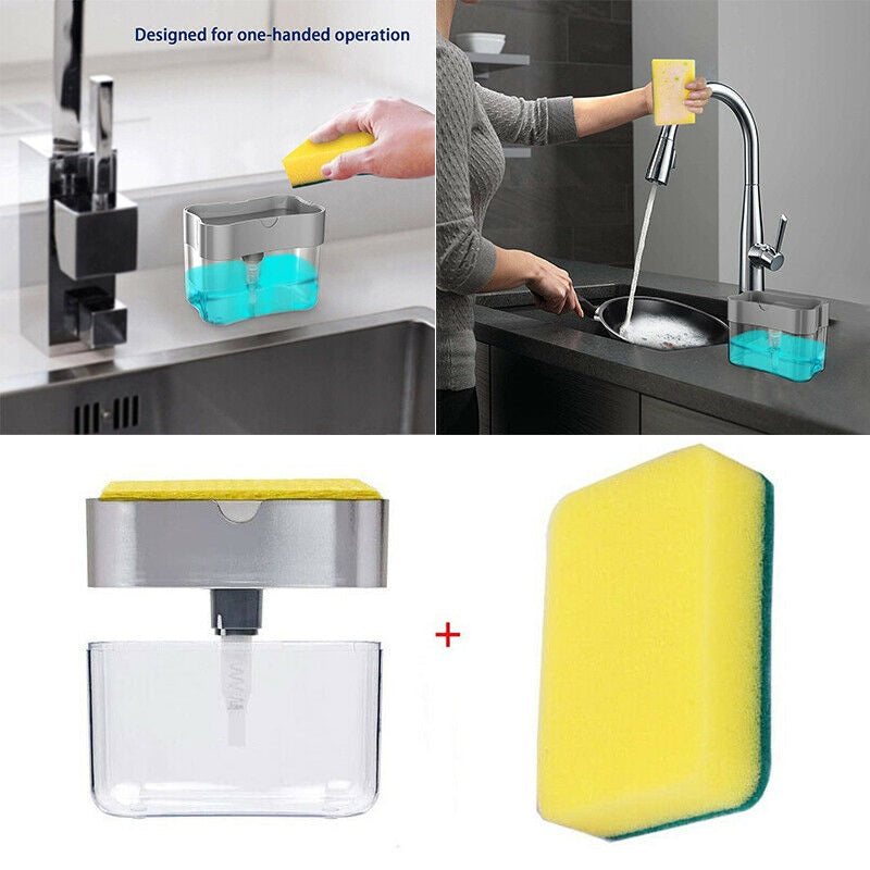 Liquid Soap Dispenser on Countertop with Sponge Holder