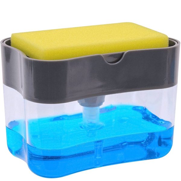 Liquid Soap Dispenser on Countertop with Sponge Holder